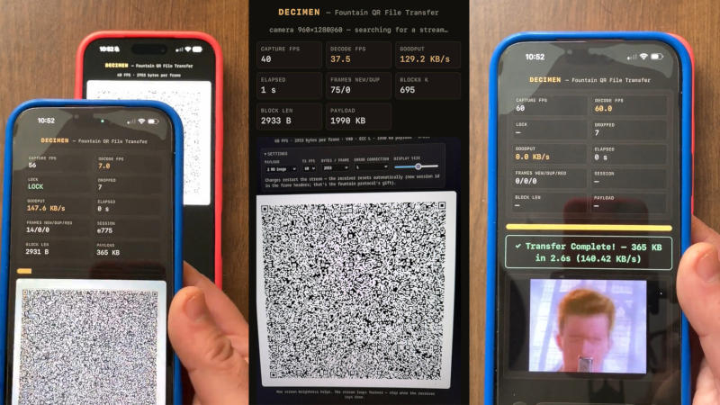 Decimen Optical Transfer: передача данных через QR‑коды со скоростью 190 КБ/с