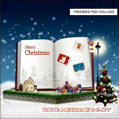 PSD шаблон - Merry Christmas. Новогодний коллаж
