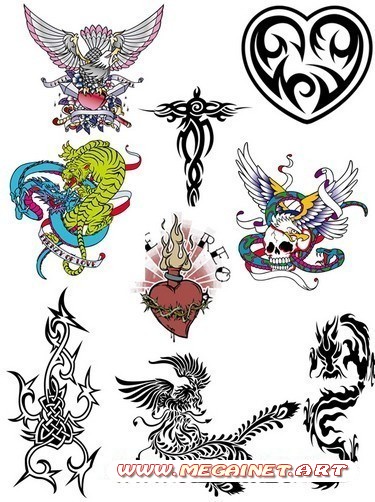 Эскизы татуировок ( цветные и черно-белые )